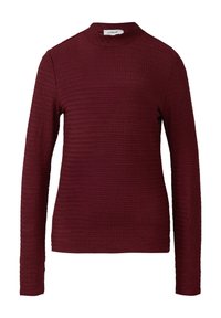 Długi rękaw, burgundowy sweter o teksturowanym splocie z kołnierzem typu mock neck i dopasowanym krojem, oznaczony marką s.Oliver.
