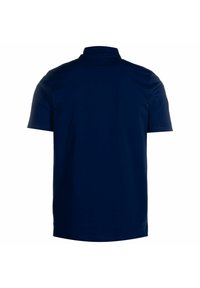 Polo à manches courtes bleu marine, en coton doux, avec un col classique et une coupe décontractée. Design uni, sans motifs visibles.