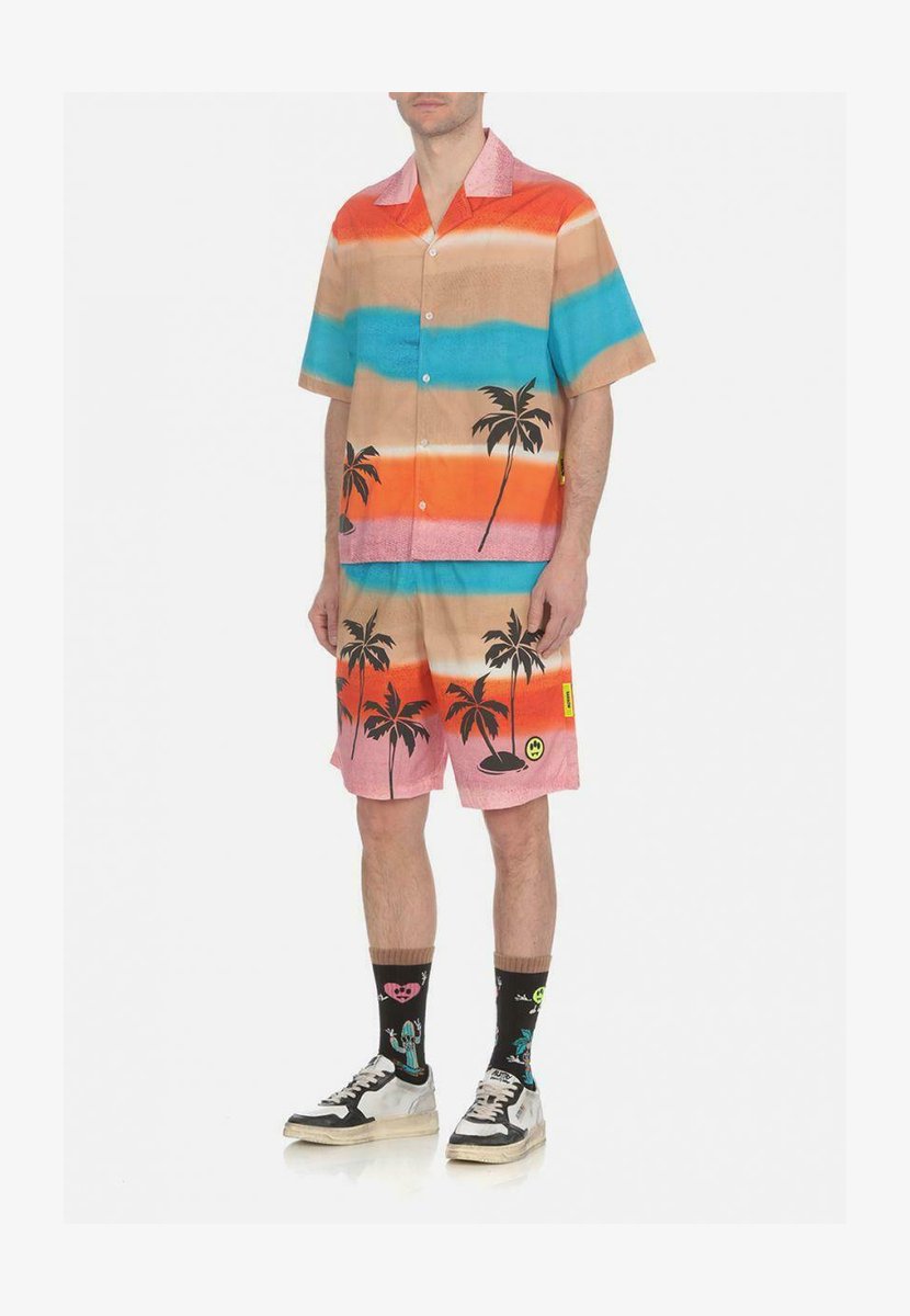 Cromoncent Camicia Hawaiana Uomo E Ragazzo, Maniche Corte, Colletto Cubano, Stampa Tropicale Arancione, Taglia L - Per Estate E Spiaggia