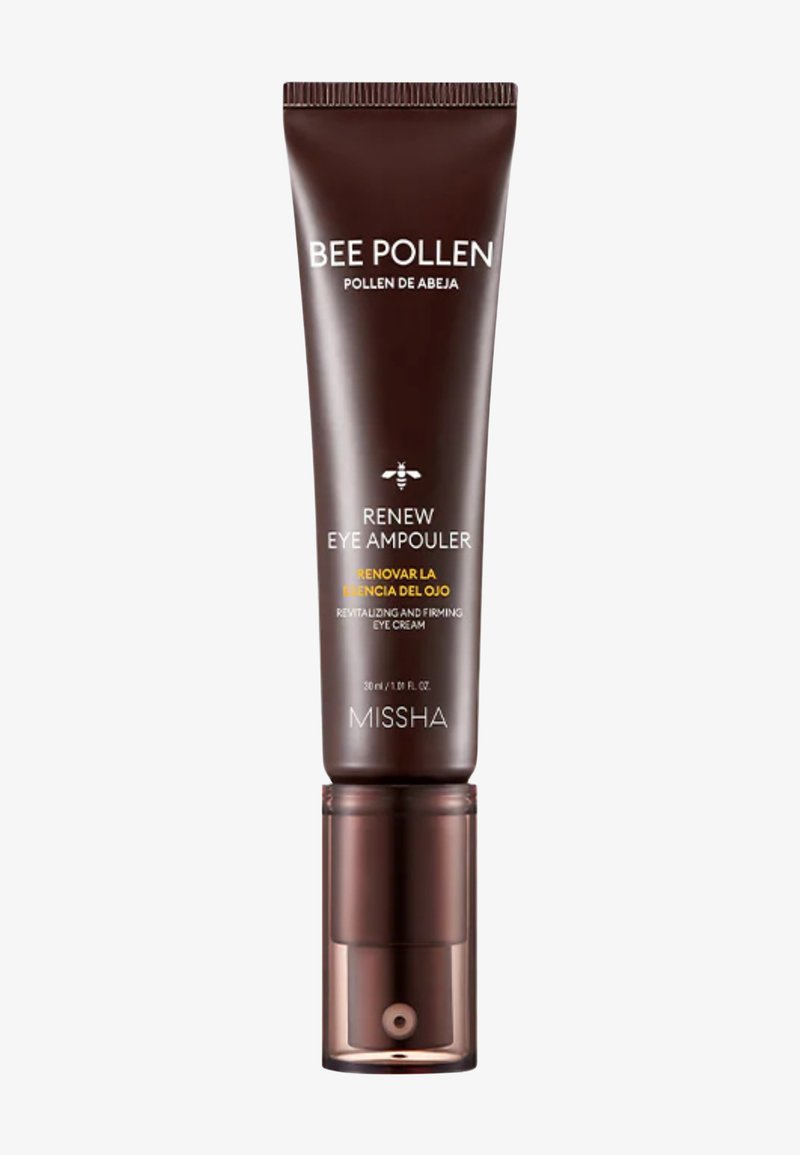 Bee Pollen Renew Eye Ampouler de Missha, tube marron avec pompe, crème contour des yeux revitalisante et raffermissante, 30 ml.