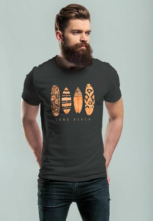 SURFING FASHION AUFDRUCK LONG BEACH SURFBOARD SOM - T-Shirt print - anthrazit/gelb
