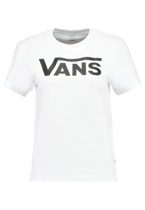 Vit bomullströja med korta ärmar och rund hals. Har en stor, fet svart "VANS"-logotyp över bröstet. Mjuk textur.