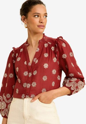 RUFFLE V NECK 3/4 SLEEVE - REGULAR FIT - Blusa - rust orange broderie