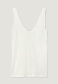 Witte katoenen tanktop met een diepe V-halslijn en mouwloos ontwerp, met een gladde textuur en een normale pasvorm. Eenvoudige, minimalistische stijl.