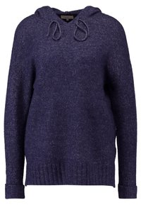Sudadera de punto azul marino con un acabado texturizado, cordón en el cuello, mangas anchas y dobladillo y puños acanalados.