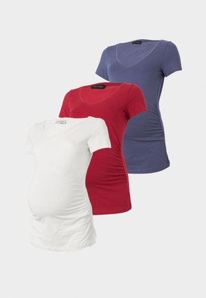 V NECK BASIC MATERNITY 3 PACK - Basic T-shirt - egret/rio red/rown blue