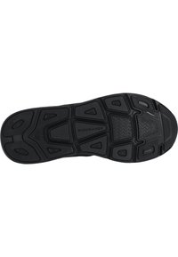 Suola di scarpa sportiva nera con gomma testurizzata per aderenza, caratterizzata da forme geometriche in rilievo e dal nome del marchio 'Endurance' al centro.