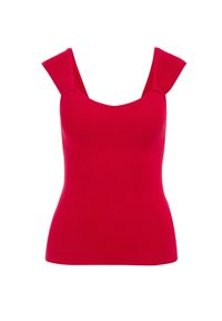Czerwony prążkowany top na ramiączkach z szerokimi ramiączkami i dekoltem w serek, o dopasowanym fasonie i gładkim, teksturowanym wykończeniu.