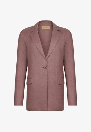 Blazer malva monopetto con rever a incavo, maniche lunghe e due tasche frontali con pattina, etichetta Falconeri.