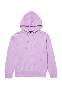 Fioletowa bluza z kapturem, z kieszenią z przodu, kapturem ze sznurkiem i haftowanym białym logo "VOLCOM". Miękki materiał oraz ściągacze przy rękawach.