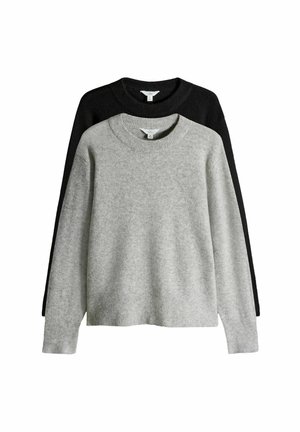 REGULAR FIT - 2 PACK CREW NECK - Strickpullover - black/grey marl
