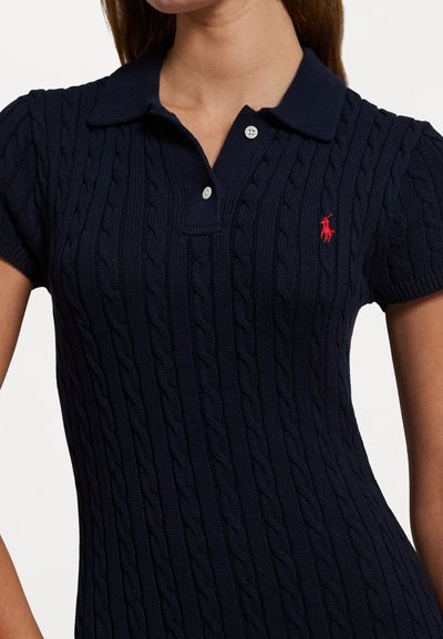 Polo Ralph Lauren CABLE KNIT POLO DRESS - Kampsunkleit - hunter navy