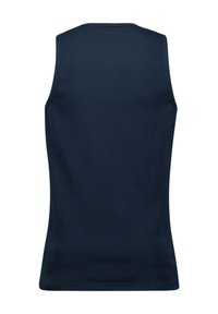 Marineblauwe, mouwloze tanktop gemaakt van een soepele, rekbare stof, met een ronde halslijn en een aansluitende pasvorm.