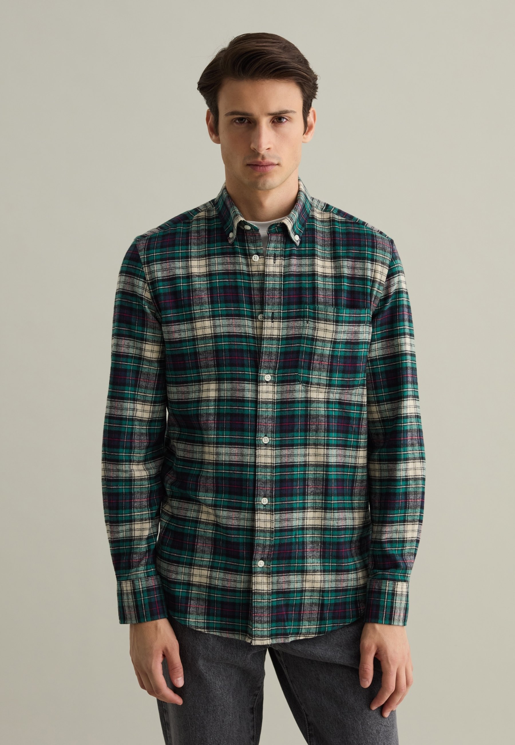 Camicia a Quadri in Flanella da Uomo in verde scuro