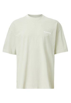 Lichtgroene katoenen t-shirt met korte mouwen, ronde hals, en klein wit logo op de linker borst; relaxed fit ontwerp.