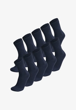 Marineblaue, gerippte Socken aus Baumwollmischung mit mittlerer Schafthöhe und strukturierter Oberfläche. Set aus zehn Paaren mit verstärkten Bündchen.