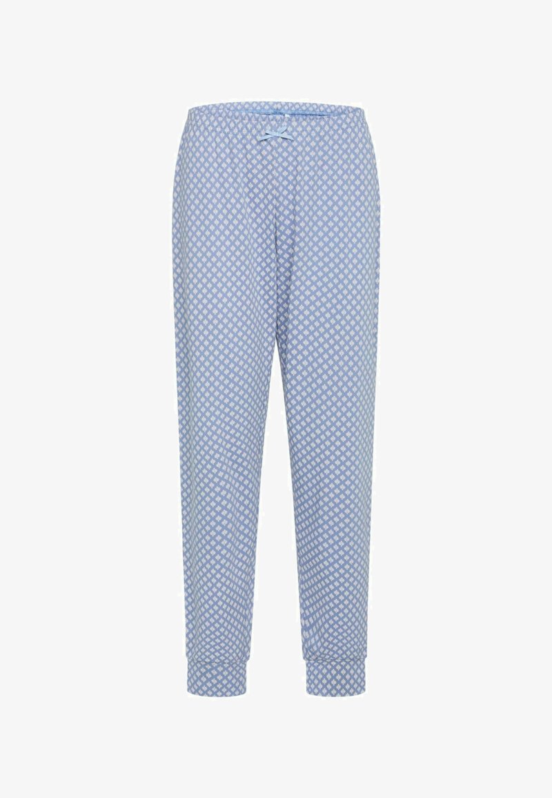 Svijetloplave pidžama hlače sa uzorkom dijamanta, elastična gumica u struku i prilagodljivi manžeti na gležnjevima. Pamuk.