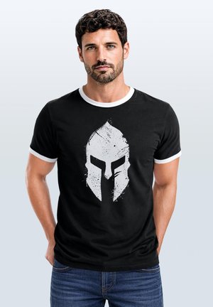 Neverless, HERREN T-SHIRT RETRO KONTRASTBUND - DESIGN SPARTA - PRINTSHIRT - T-Shirt print - schwarz-weiß