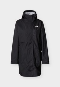 Μαύρο αδιάβροχο παρκά με ψηλό γιακά, ρυθμιζόμενο κουκούλα και δύο μπροστινές τσέπες. Διαθέτει διακριτική υφή και λογότυπο στο στήθος.