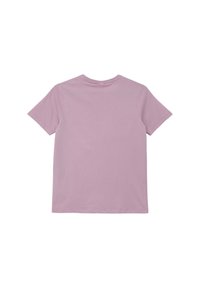 Korte mouwen, ronde hals T-shirt in effen lichtroze katoen met een soepele textuur en rechte onderkant. Geen zichtbare logo's of patronen.