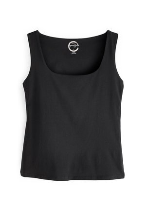 Svart ärmlös topp i bomull, med rund halsringning och en enfärgad design utan mönster eller detaljer.