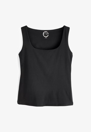 Czarny bezrekawnik wykonany z bawełny, z okrągłym dekoltem i jednolitym kolorem bez wzorów czy akcentów.