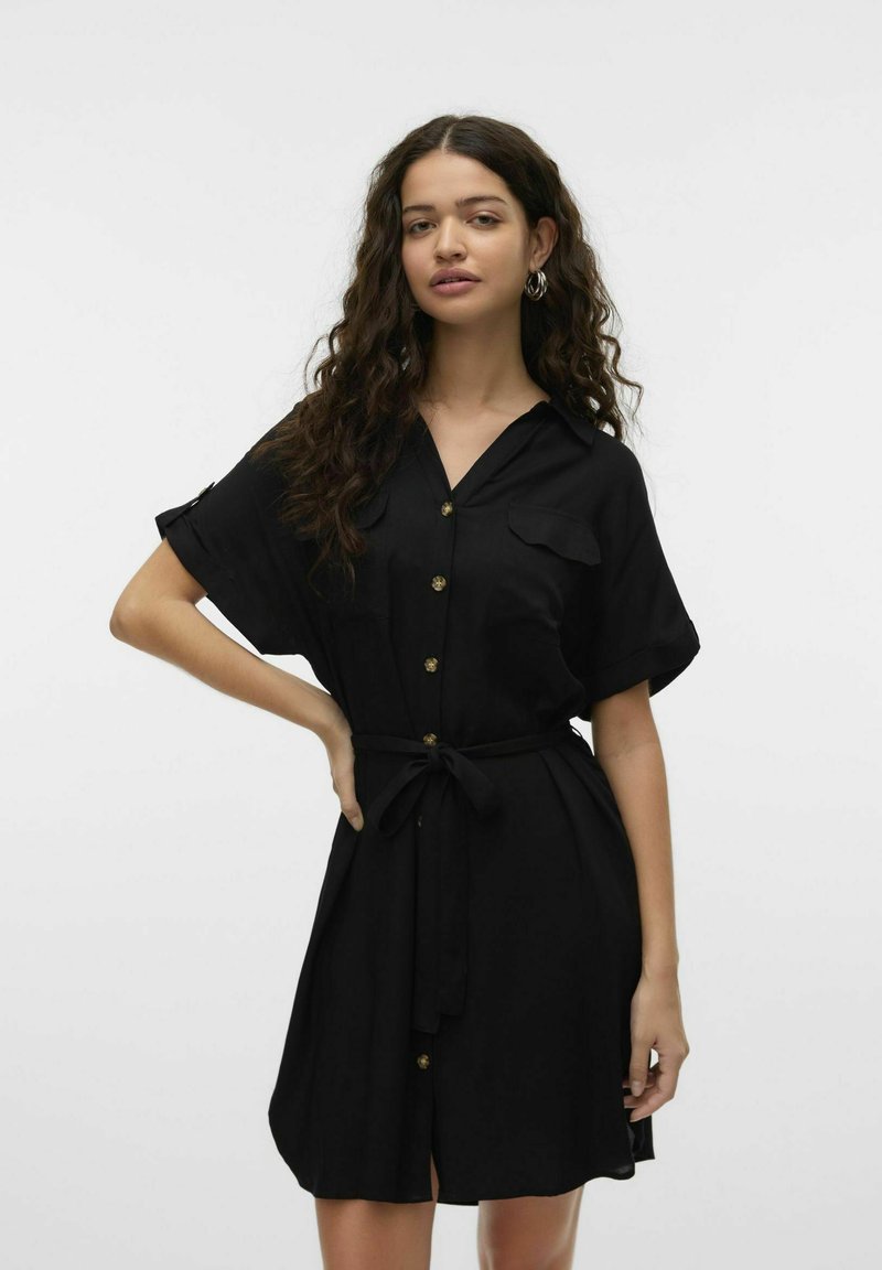Vero Moda VMBUMPY SHORT SHIRT DRESS - Robe chemise - black
