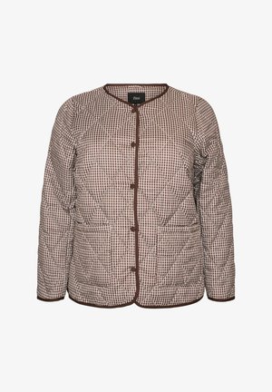 Zizzi, STEPPJACKE MIT KLEINEM KAROMUSTER UND KONTRASTBESATZ - Overgangsjakke - braun