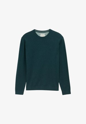 Sweat-shirt à manches longues vert foncé avec un col rond côtelé, texture douce et un détail de logo subtil à l'avant. Coupe classique.