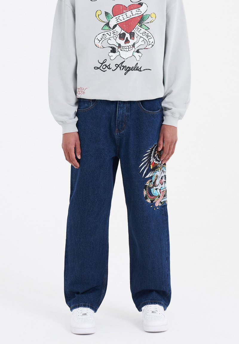 Ed Hardy SKULL SNAKE EAGLE TATTOO GRAPHIC - Jeansy Relaxed Fit