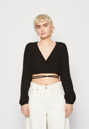 Pieces PCSTINA WRAP CROP  - Μπλούζα με μακριά μανίκια - black