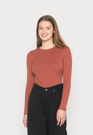 TIE BACK SKINNY FIT BODYSUIT WITH CREW NECK LONG SLEEVES - Camisola de manga comprida - rose rust