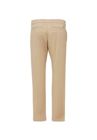 Beige Baumwollhosen mit geradem Bein, ausgestattet mit Gesäßtaschen und einer glatten Textur. Klassischer und vielseitiger Stil.