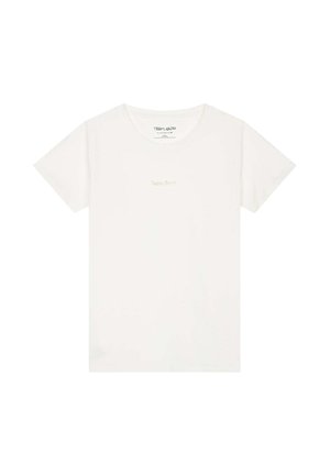 T-shirt blanc à manches courtes col rond avec petit logo doré "Teddy Smith" centré sur la poitrine.