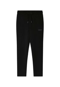 Schwarze Jogginghose aus einem weichen Material mit einem Kordelzugbund. Mit einem kleinen weißen "HACKETT"-Logo auf dem linken Bein. Enganliegendes Design.