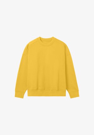 Gul sweatshirt lavet af blødt stof, har en rund halsudskæring, drop shoulder sømme og ribbede manchetter og kant for en afslappet pasform.