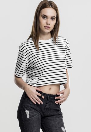 LADIES SHORT STRIPED OVERSIZED TEE - T-Shirt print - white/black