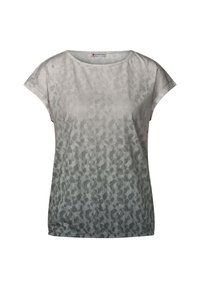 T-shirt à manches courtes en dégradé de gris avec un subtil imprimé animal, confectionné en tissu doux ; encolure ronde et coupe décontractée.