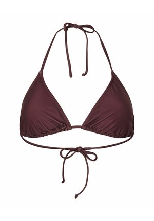 Mørkebrun trekant-bikinitop med halterneck og bindelukning foran og på bagstropperne.