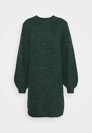 Abito lavorato a maglia verde con maniche a palloncino lunghe, scollo rotondo e vestibilità rilassata. Tessuto morbido e testurizzato con un motivo delicato in tutto l'abito.