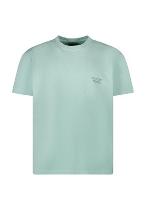 Mintgroene T-shirt van katoen, met een ronde hals, korte mouwen en een kleine "EST 82" opdruk op de borst.