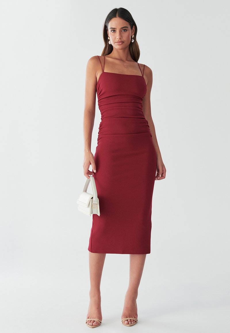 sachin and babi light blue dress Tierjerker Romance Ruched Midi Dress Burgundy Red