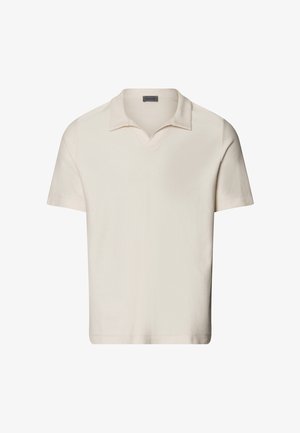Polo tričko s krátkým rukávem v přírodní bílé barvě s texturovaným pleteným designem, s V-čkovým límečkem a pohodlným střihem.