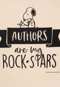 Die Leinwand besteht aus einem schwarzen Bild von Snoopy mit einer Schreibmaschine über dem Text: "AUTOREN sind meine ROCKSTARS" in fetten schwarzen Buchstaben.