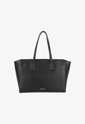 Borsa tote in pelle nera texture con due manici e logo "JOOP! JEANS" al centro frontale.