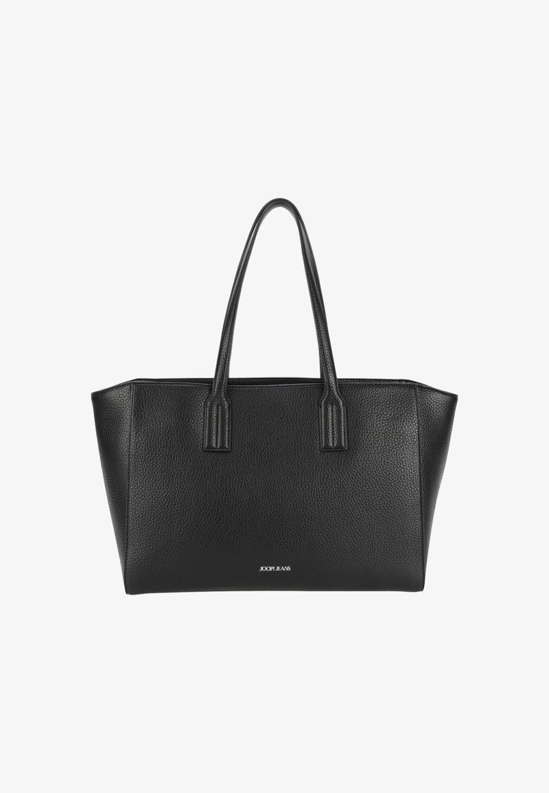 Schwarze, texturierte Leder-Tote mit zwei Schulterriemen und "JOOP! JEANS"-Logo in der Mitte vorne.