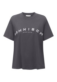 T-shirt in cotone grigio con maniche corte, scollatura rotonda e stampa frontale con la scritta "Röhnisch Sportswear dal 1945."