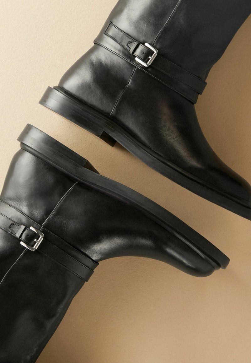 Forever Sonny Women's Slouchy Riding Boots – Mid-Calf, Round Toe, Buckle & Zipper Detail, Flat Heel