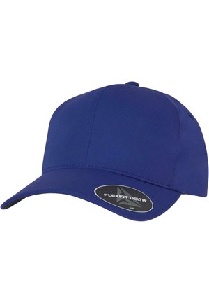 Cappellino da baseball blu realizzato in tessuto flessibile. Presenta una corona arrotondata, visiera curva e una patch con logo sul fronte. Design senza cuciture per il massimo comfort.
