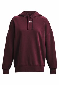 Felpa con cappuccio a maniche lunghe color maroon, dotata di lacci e un piccolo logo bianco Under Armour centrato sotto il collo.